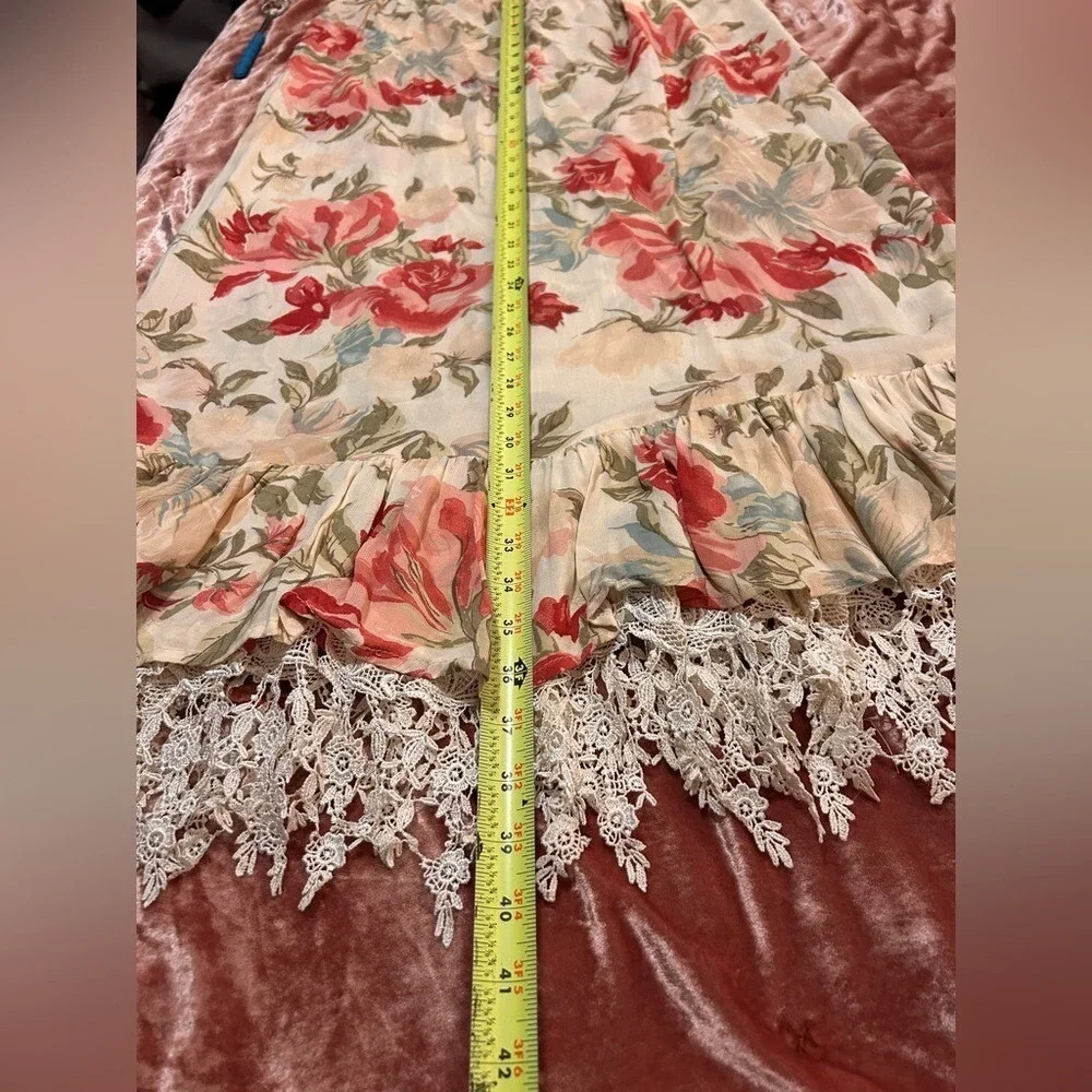 Vintage Angel Pie Floral Rose‎ Lace Trim Ruffle Maxi Skirt XLarge